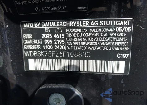 2006 Mercedes-Benz Sl 500 z USA, uszkodzony, nr VIN WDBSK75F26F108830